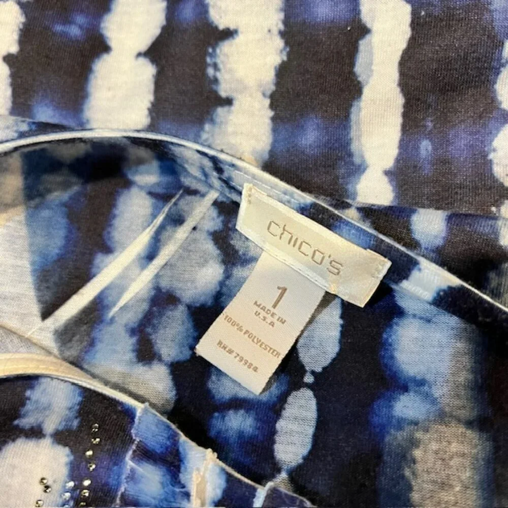 Chico's Blue & White Short Sleeve Blouse Size M